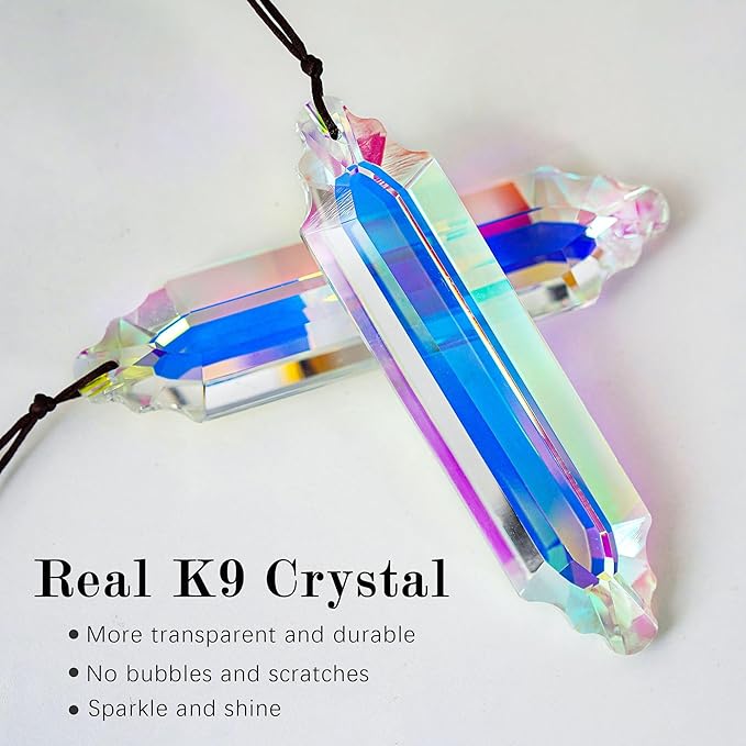HDCRYSTALGIFTS 2 Pack 5" Large Crystal Suncatcher Prisms,AB Crystals for Sun Catchers,Rainbow Maker Hanging Prisms for Windows,Room,Chandelier,Garden Home Decor-VerdiqueGarden