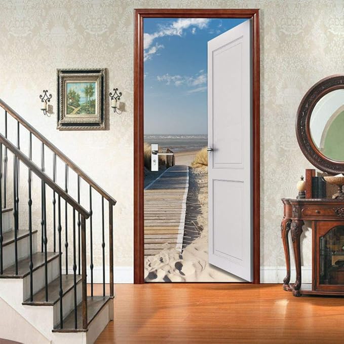 3D Peel and Stick Murals - Outer Beach Road - Wallpaper Self-Adhesive Decals Removable PVC Waterproof Door Poster for Bedroom Living Room Decoration 33.9 x 78.7 inch-VerdiqueGarden