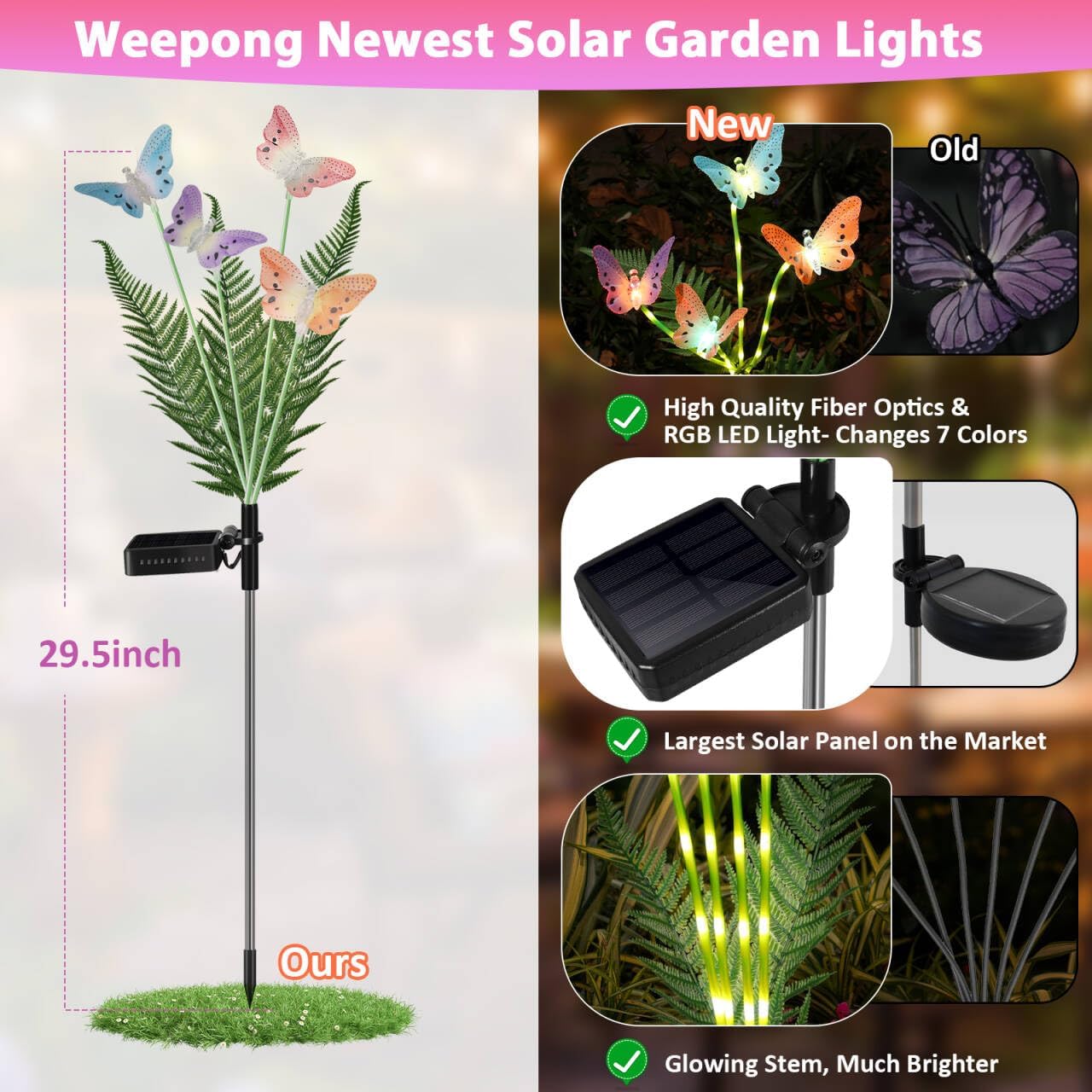 Solar Lights Outdoor Decorations Waterproof Newest Solar Garden Lights with Glowing Stems, 7-Color Changing Butterfly Flower Light for Outside Yard Pathway Garden Decor, Gift for Mother,2Pack-VerdiqueGarden