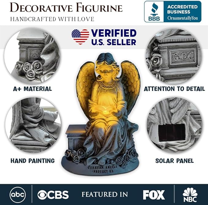 Spring & Summer-Themed Garden Statues – Adorable Outdoor Decor for Lawn, Patio & Porch (Guardian Angel Reading Book Garden Statue, 10" Solar Powered Angelic Outdoor Figurine)-VerdiqueGarden