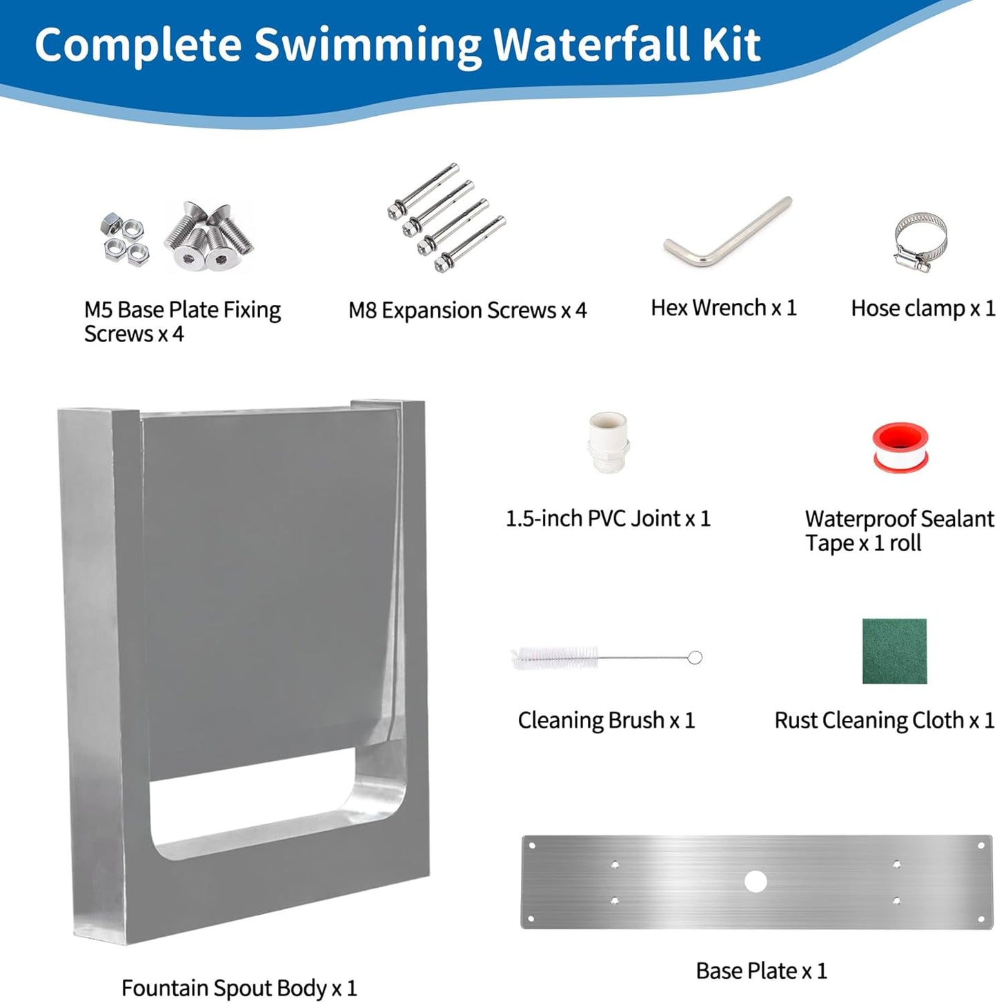 180° Rotating 304 Stainless Steel Waterfall Spillway, Swimming Pool & Garden Cascade Waterfall Fountain with Adjustable Spray Direction and Angle for Upscale Resorts, Luxury Residences-VerdiqueGarden