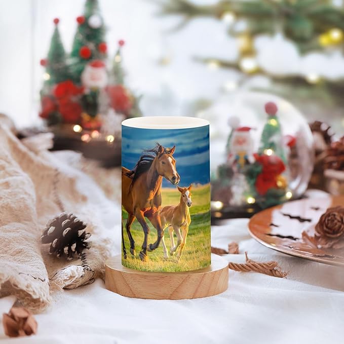 Flickering Flameless Candles, Beautiful Horses Summer Field LED Candles with Remote Timer, Set of 2 Battery Operated Candle for Valentine Wedding Birthday-VerdiqueGarden