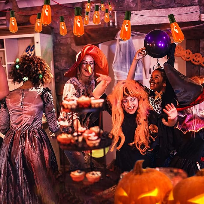 10Ft Halloween Orange Flicker Flame String Lights, ST40 Halloween Decorative String Lights Outdoor with Realistic Orange Red Flame, Hanging Halloween Orange Lights for Christmas Party Patio Decor-VerdiqueGarden
