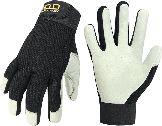 HLDD HANDLANDY Leather Work Gloves for Men & Women, Adjustable Wrist Cowhide Gardening Glove with Reinforced Palm for Driver-VerdiqueGarden