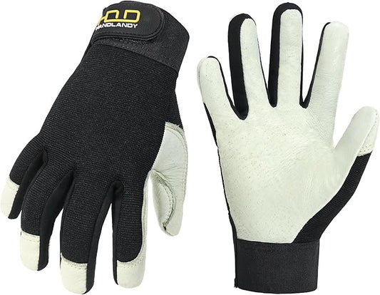 HLDD HANDLANDY Leather Work Gloves for Men & Women, Adjustable Wrist Cowhide Gardening Glove with Reinforced Palm for Driver-VerdiqueGarden