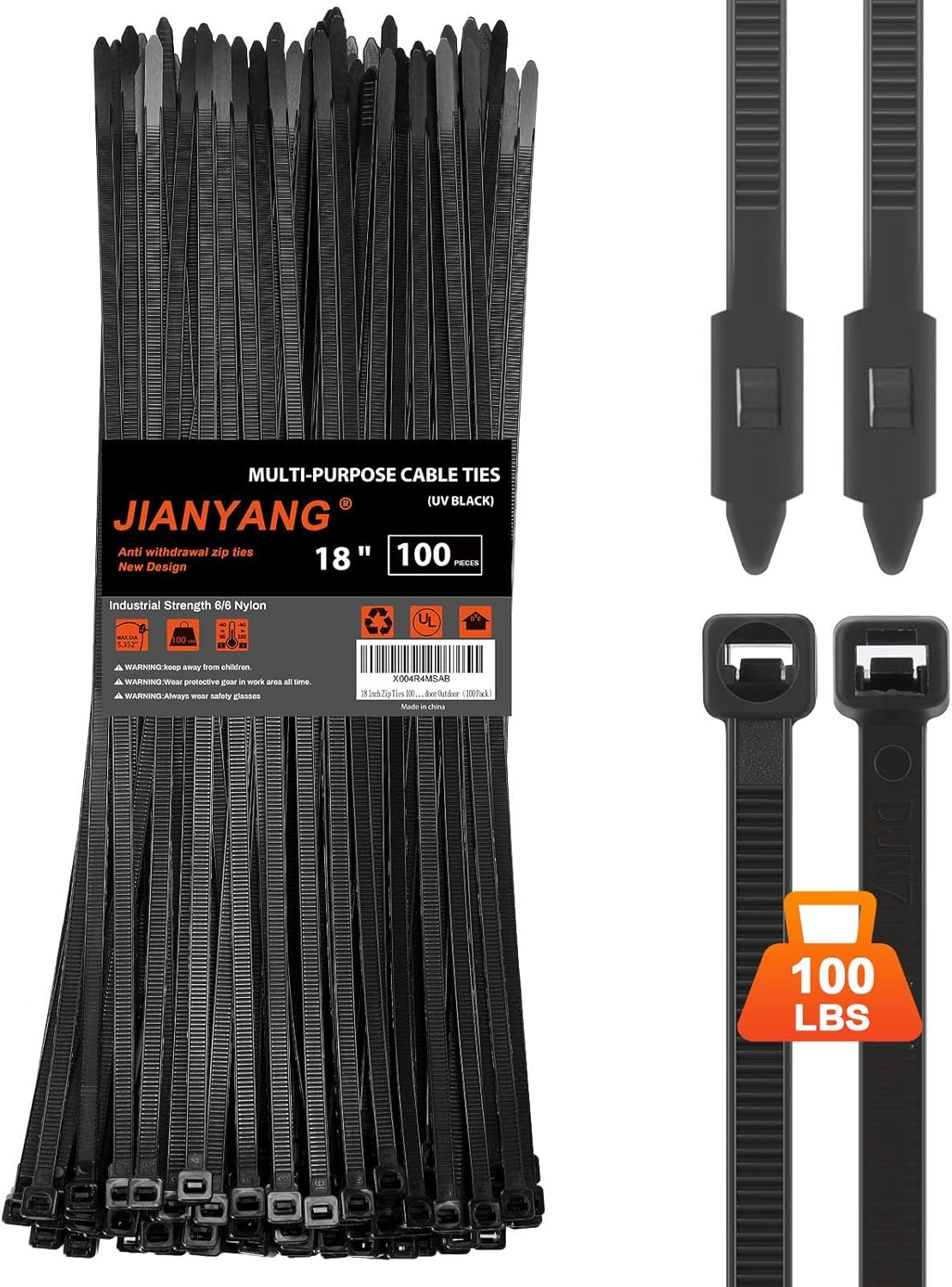 18 Inch Anti Withdrawal Zip Ties 100 LBS Tensile Strength Heavy Duty Cable Wire Ties With Self-Locking Adjustable More Durable Nylon Tie Wraps for Indoor Outdoor（100 Pack）-VerdiqueGarden