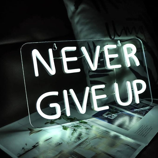 Never Give Up Neon Sign for Wall Decor,Inspire Slogan for Study Room Decoration,Wall Art Lighting As Gifts for Kids or Friends.-VerdiqueGarden