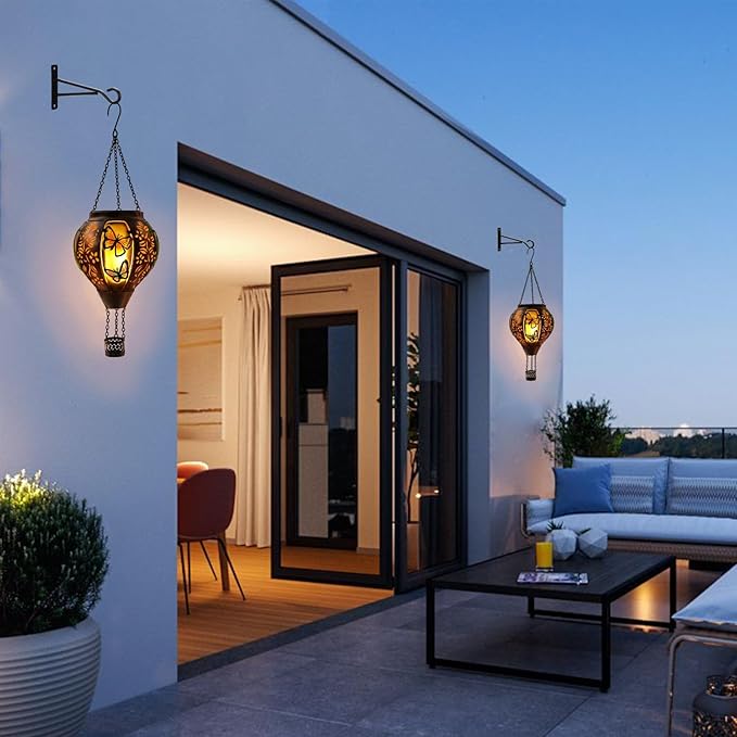 Hot Air Balloon Solar Lantern Outdoor - Flame Hanging Solar Light Waterproof Lanterns for Patio Garden Yard Farmhouse Decor, Great Gift(Butterfly)-VerdiqueGarden