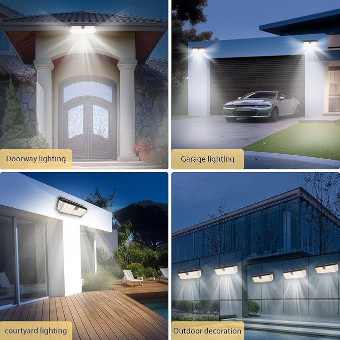 Solar Lights Outdoor, 4000LM 380 LEDs Solar Motion Lights Outdoor Waterproof, 3 Modes 270° Wide Angle Security Light for Stairways/Front Door/Garage/Deck（4 Pack）-VerdiqueGarden