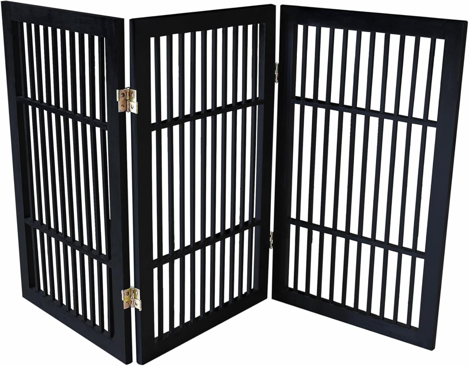 Pet Dog Gate Strong and Durable Freestanding Folding Acacia Hardwood Portable Wooden Fence Indoors or Outdoors by Urnporium (Black Pet Gate, 3 Panel 30" Tall)-VerdiqueGarden