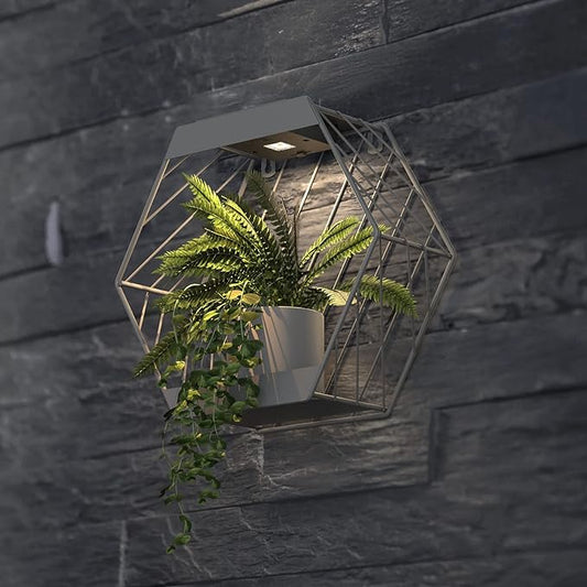 Grand patio Outdoor Leiden LED Solar Hexagon Wall Sconce Planter, with Dusk to Dawn Sensor Decor Wall Lighting for Garage Doorway Patio Yard, Cement Grey (L-Linear)-VerdiqueGarden