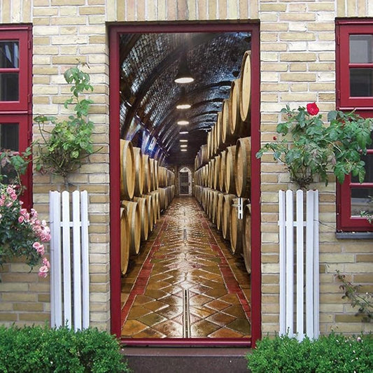 3D Door Stickers Murals - Peel & Stick Wine Cellar Theme - Removable PVC Waterproof Door Poster, 37.4" x 78.7" for Bedroom & Living Room-VerdiqueGarden