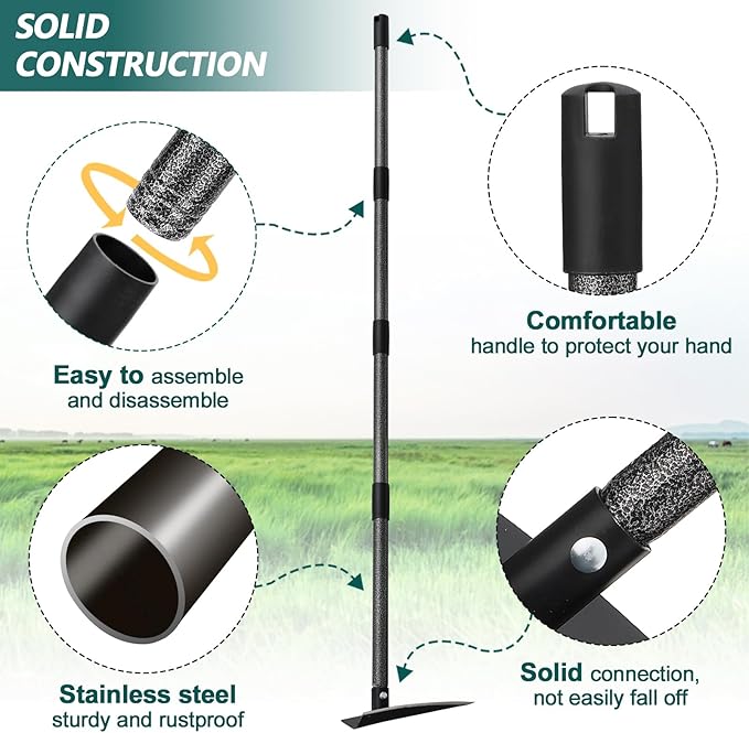 Hoe Garden Tool, Triangle Hoe Gardening Weeding Tool, 60" Long Handle Heavy Duty Manual Weeder Gardening Hand Tools for Weeding, Digging, Loosening Soil-VerdiqueGarden