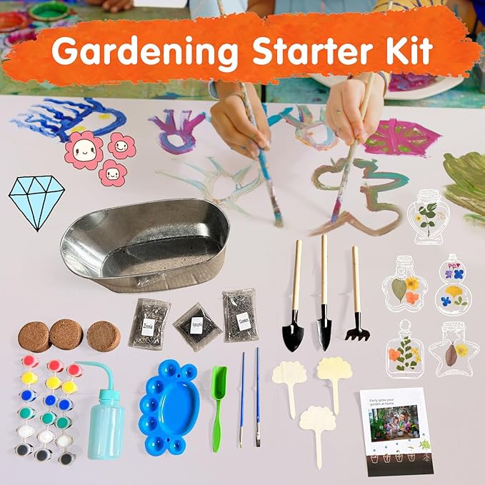 IELEK Paint & Plant Growing Flower Garden Kit for Kids - Arts and Crafts Gardening Set Easter Gifts Kit for Girls & Boys Ages 5, 6, 7, 8, 9, 10, 11 & 12 Year Old-VerdiqueGarden