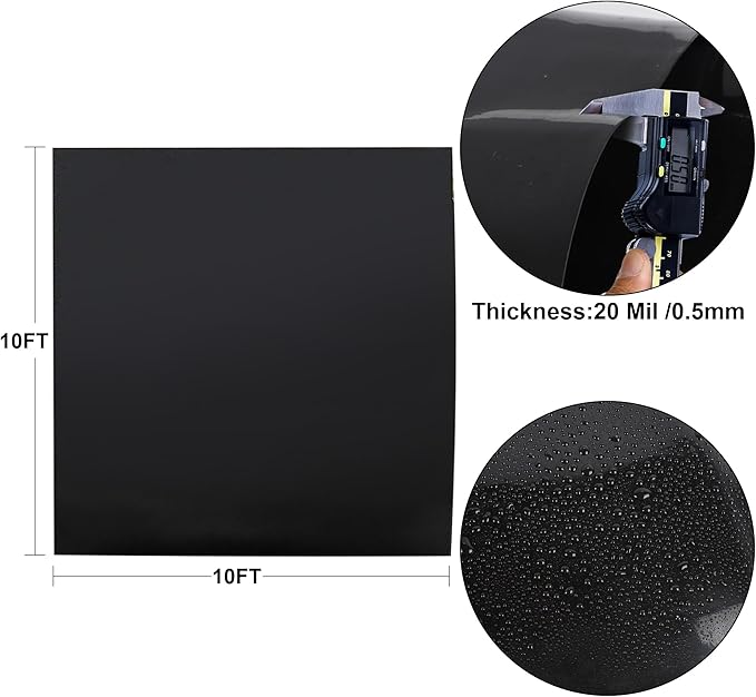 10 x 10 FT Pond Liner, 20 Mil Fish Pond HDPE Liner, Pond Liners for Outdoor Ponds, Koi Ponds, Garden Fountain, Waterfall-VerdiqueGarden