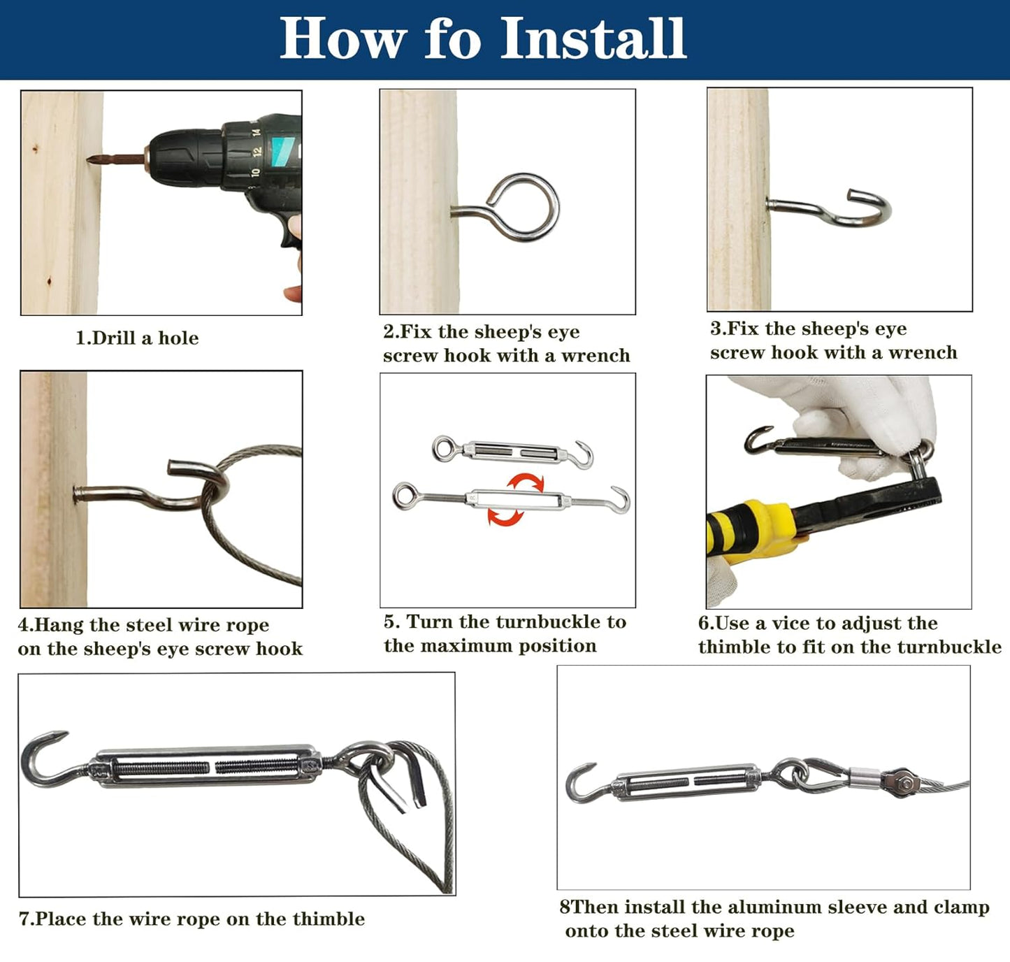 1/8" Wire Rope Kit with M5 Turnbuckles - 164FT Vinyl Coated Stainless Steel Cable, 7x7 Braided Strands Aircraft Cable for Climbing Plants, Outdoor String Lights Hanging-VerdiqueGarden