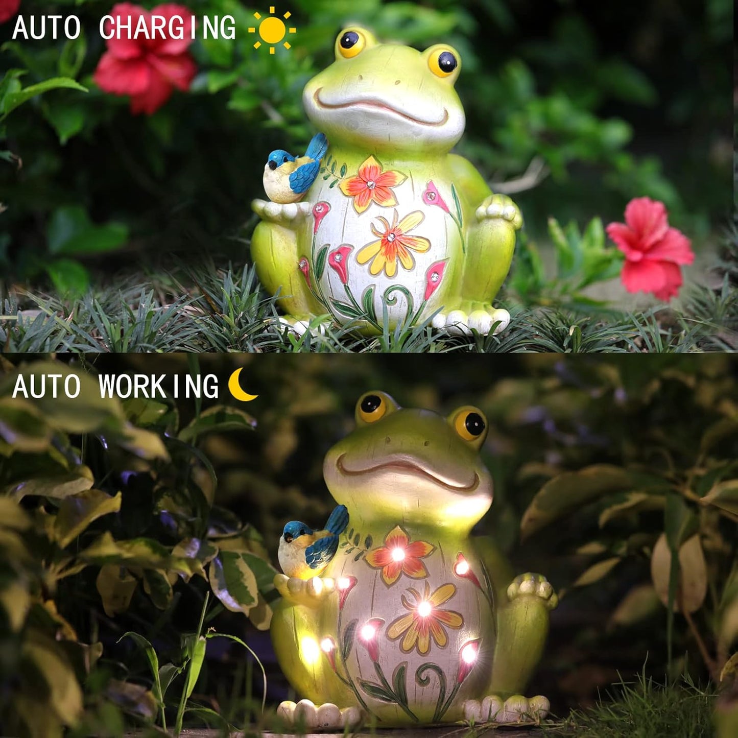 Outdoor Frog Sculptures,Solar Resin Garden Outdoor Statues,Christmas Decorations Frog Gifts Sculptures Decorations for Home Patio,Yard,Lawn, Porch, Ornament-VerdiqueGarden