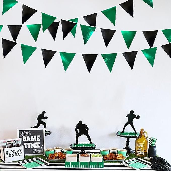 Black Green Party Decorations Metallic Fabric Triangle Pennant Banner Flag Bunting Garland for Video Game Soccer Birthday Graduations Wedding Bachelorette Halloween Outdoor Holiday Party Supplies-VerdiqueGarden