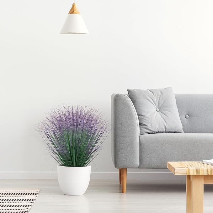 24Pcs Artificial Grass Plants, Faux Shrubs Wheat Grass, Artificial Tall Grass Fake Plants for Outdoor Decor,Artificial Greenery Stems Weed for Room Indoor Home Decor（Green Purple Tail）-VerdiqueGarden