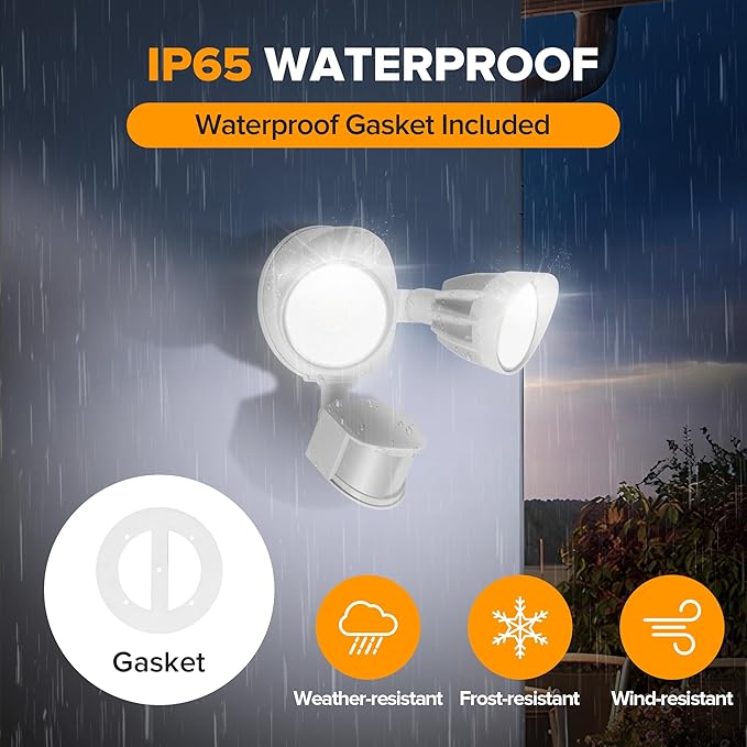 UME LED Security Light Motion Sensor Outdoor Lights, 27W 3000LM, 5000K, IP65 Waterproof, Dusk to Dawn, 2 Head Motion Detector Flood Light for Outside, Garage, Yard (White)-VerdiqueGarden