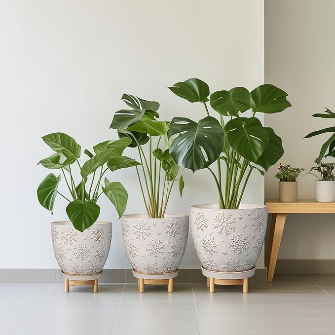 10 Inch Ceramic Planter Pot Large Plant Pot for Indoor Plants Outdoor Round Flower Pot with Drainage Hole and Saucer for Home Garden Decor White-VerdiqueGarden