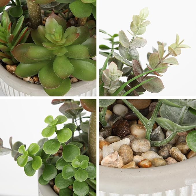 DILATATA Small Faux Plant Assorted Fake Succulents Plants Faux Succulents Arrangement Cement Potted Desk Plants Small Fake Plants for Home Table Office Bathroom Shelf Living Room Decor-VerdiqueGarden