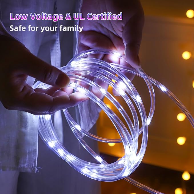100FT Rope Lights Outdoor, Connectable Trampoline Lights 300LED String Lights Flexible Clear Tube Light Waterproof Rope Light 8 Modes for Camping Yard Pool Canopy Deck Home Outdoor Indoor Decor-VerdiqueGarden