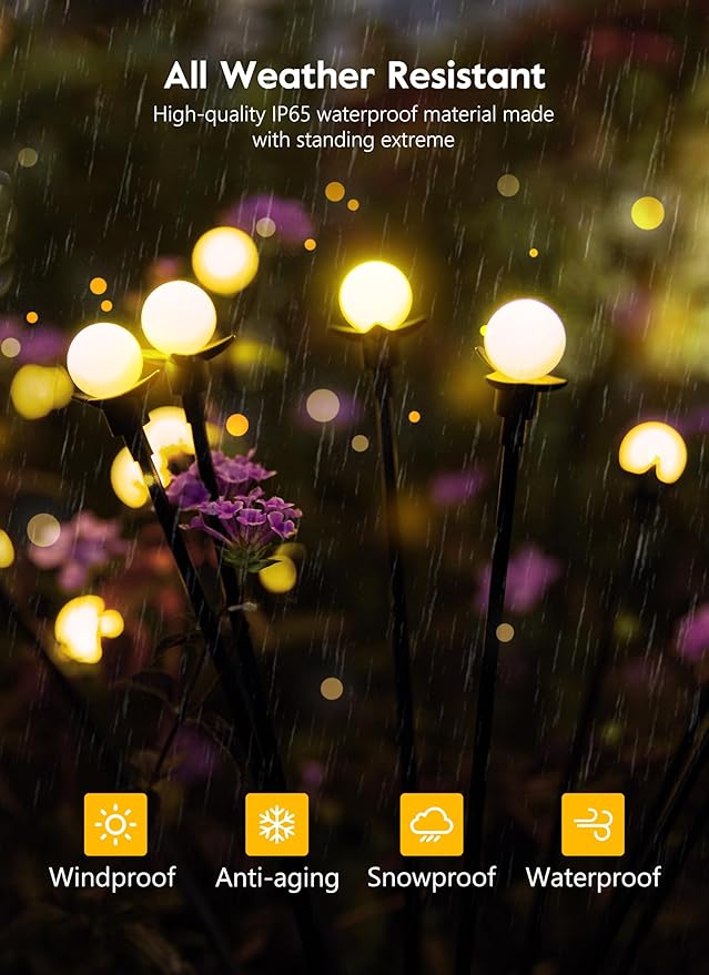 Solar Garden Lights - 8 Pack 12 LED Solar Firefly Lights with 2 Lighting Mode, Sway by Wind, Waterproof Solar Outdoor Light for Yard Patio Walkway Decoration, Warm White-VerdiqueGarden