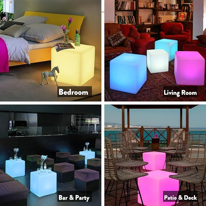 Mr.Go 16-inch Rechargeable LED Cube Chair Light, 16 RGB Colors Glow Cube Seat w/Remote, Waterproof LED Cube Table, Color Changing Cube Floor Lamp, Home Bedroom Patio Party Decorative Lighting-VerdiqueGarden