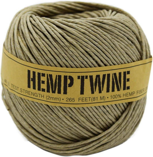 Hemp Twine for Gardening - Twine for Crafts - Organic Natural Hemp String for Jewelry Making - Strong Durable Cord for Decoration, Macrame + Cooking - 2MM 200G/265 Ft. - 48 lb. Test Strength - Natural-VerdiqueGarden