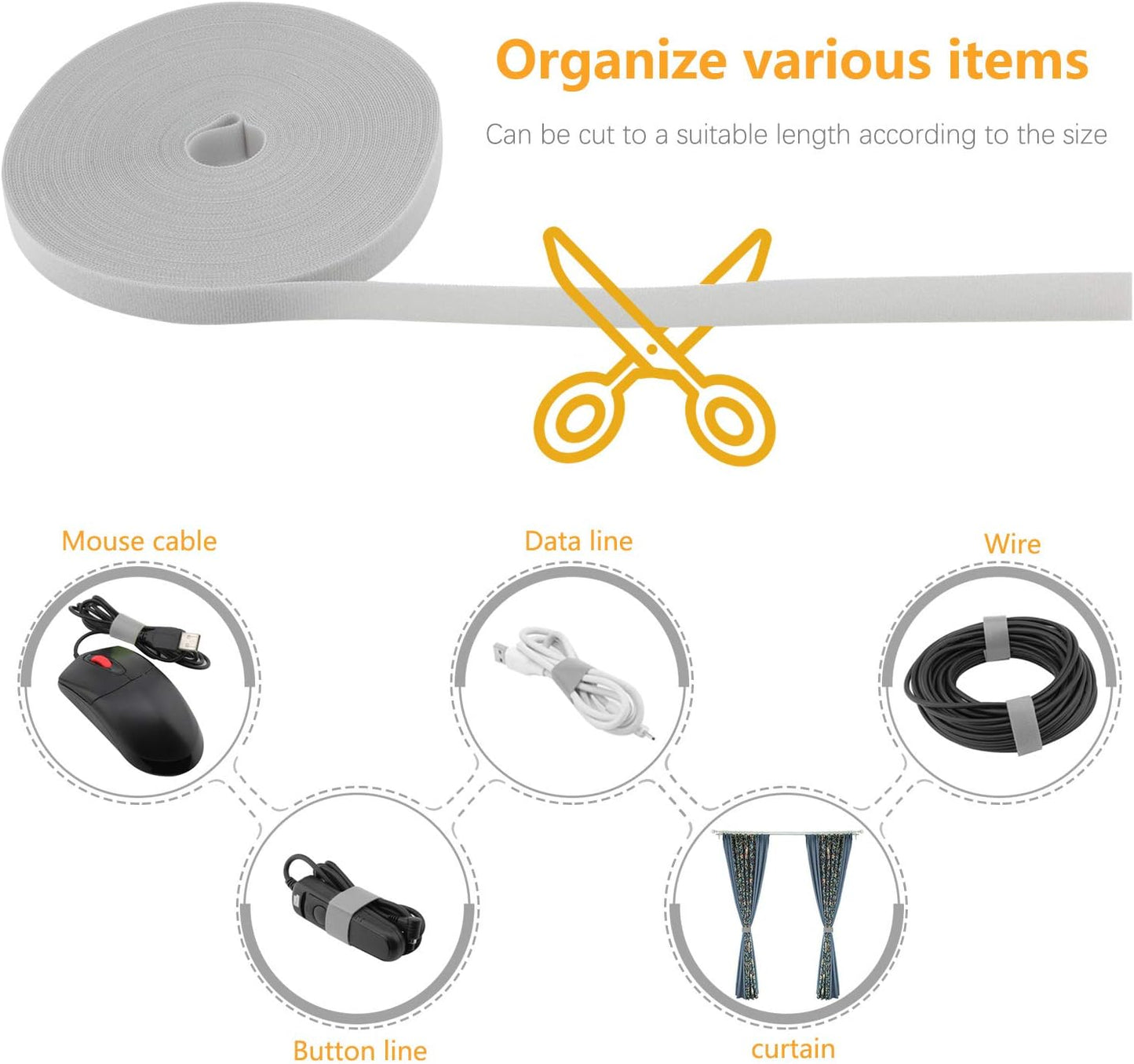 Reusable Fastening Tape Cable Ties 3/4 Inch Double Side Hook Roll (25 Yard, Grey)-VerdiqueGarden