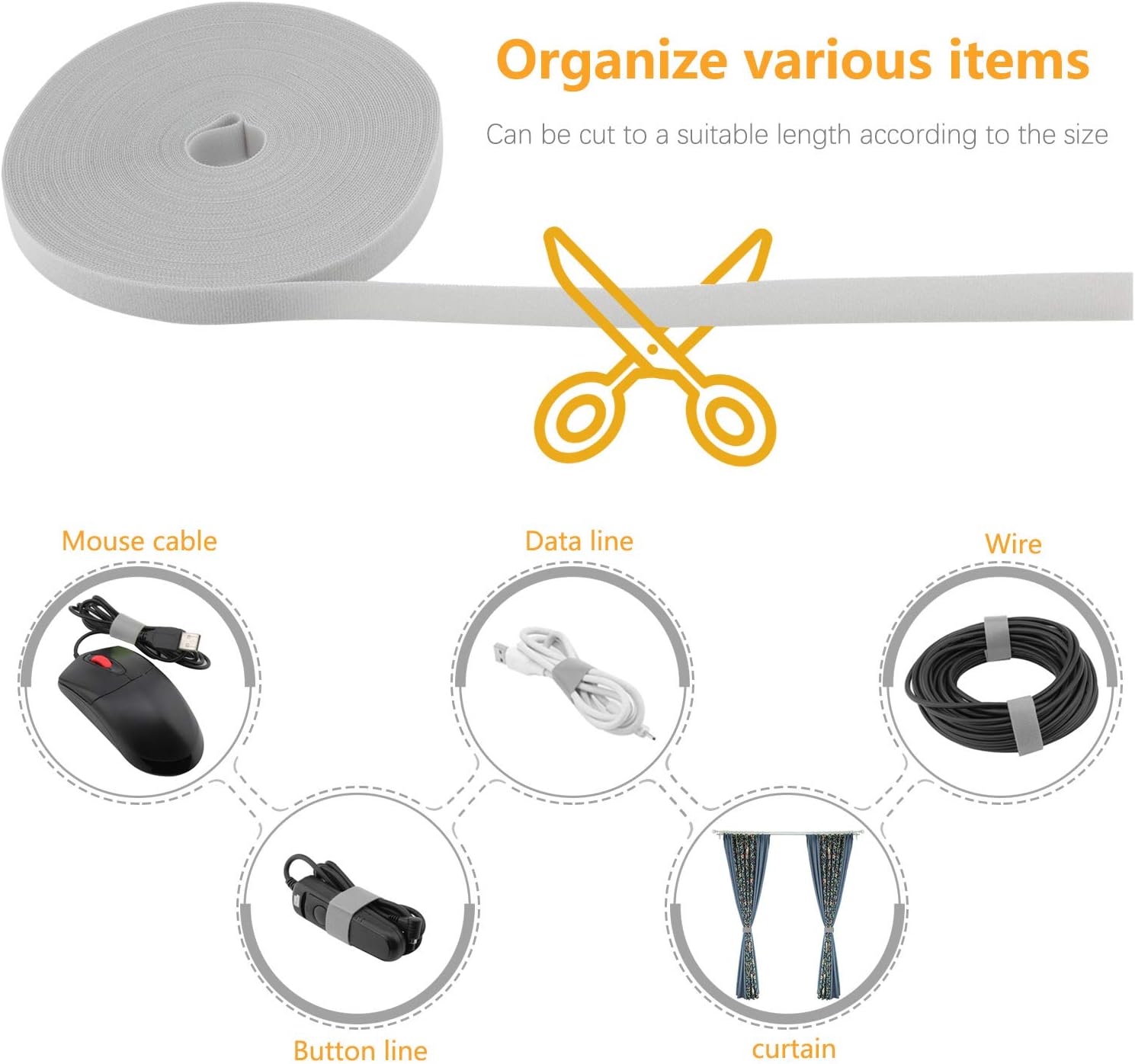 Reusable Fastening Tape Cable Ties 3/4 Inch Double Side Hook Roll (25 Yard, Grey)-VerdiqueGarden