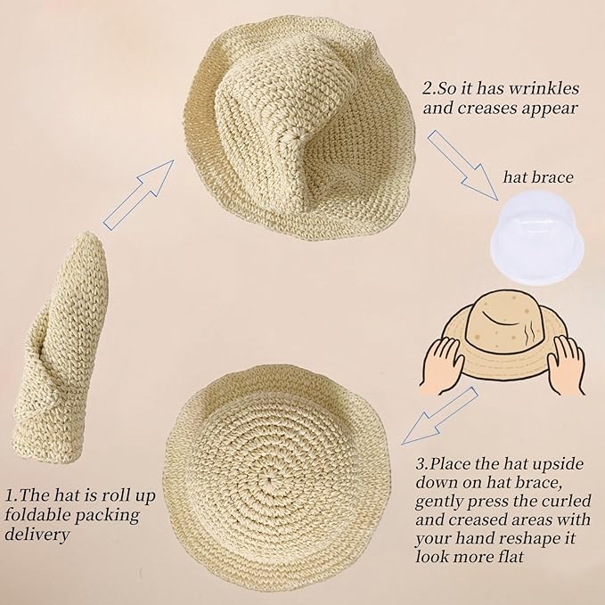 Floppy Big Beach Straw Hats for Women Foldable Summer Wide Brim Packable Sun Hat Womens Travel Straw Fedora Hat-VerdiqueGarden