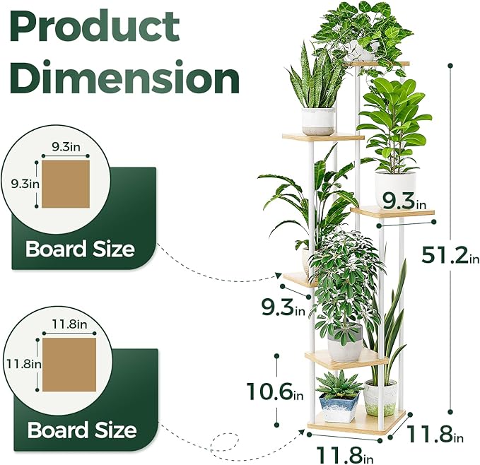 Bamworld Tall Plant Stand Indoor, 6 Tier Metal Plant Shelf for Multiple Plants, Corner Tiered Flower Stand for Patio Garden Balcony Living Room Bedroom(White)-VerdiqueGarden