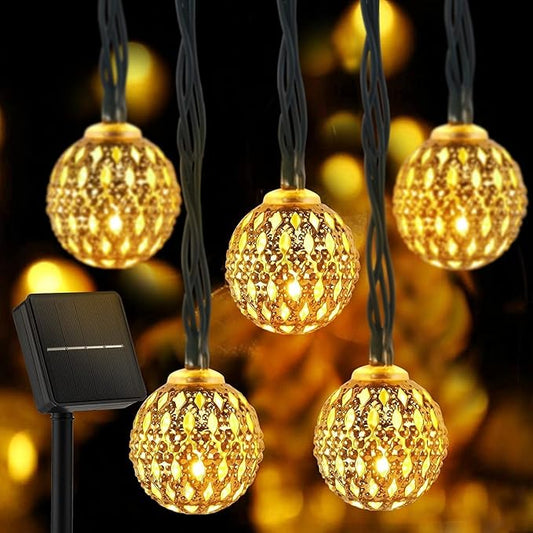 Solar Moroccan String Lights Outdoor 60 LED 36 Ft Globe Fairy Lights with 8 Lighting Modes, Waterproof Solar Powered String Lights for Garden Yard Gazebos Camping Party Holiday (Warm White)-VerdiqueGarden