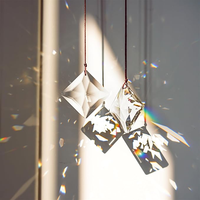 HDCRYSTALGIFTS Set 2,50mm Hanging Faceted Crystals Suncatcher Ornament Window Prisms Rainbow Maker Chandelier Crystal Pendant(Square)-VerdiqueGarden