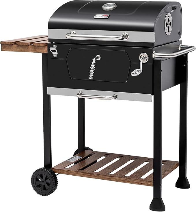 Royal Gourmet CD1824M 24-Inch Charcoal Grill, BBQ Smoker with Handle and Folding Table, Perfect for Outdoor Patio, Garden and Backyard Grilling, Black, Medium-VerdiqueGarden