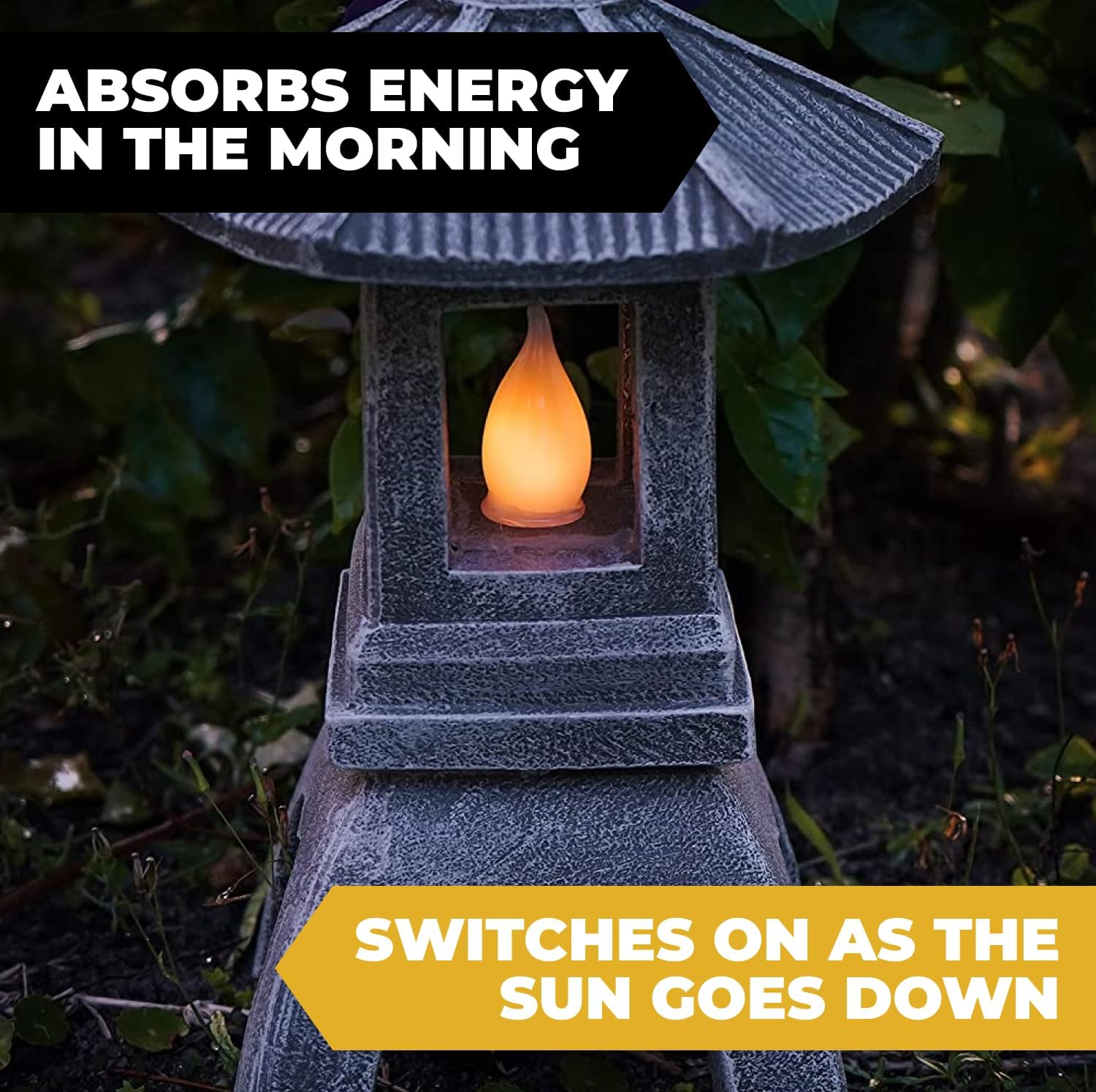 VP Home Pagoda Garden Statue, Solar Powered Statue Japanese Garden Decor, Outdoor Zen Garden Lantern, Flickering LED Garden Light (Tranquil Pagoda)-VerdiqueGarden