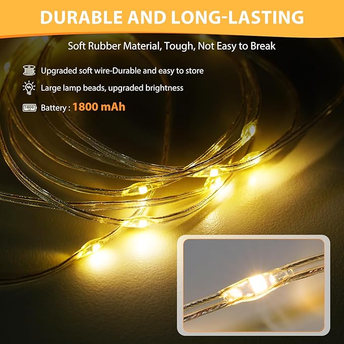 Camping String Lights, 4 in 1 Quick Storage 32.8FT Rechargeable Tent Lights with 6 Modes Hanging Waterproof Camp Lamp Camping Essentials for AwnTent Hiking Garden Bedroom Festival (Warm White)-2Pack-VerdiqueGarden