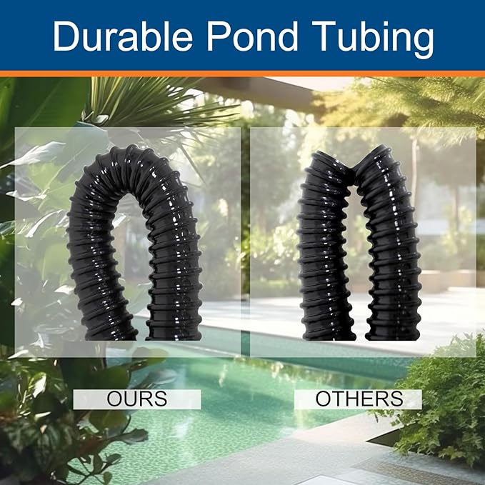 0.75 Inch Pond Tubing, 3/4" ID Corrugated Water Pipe, 20 Feet Length Flexible PVC Hose Pipe with Pipe Fittings, Aquarium, Pond Waterfall, Garden Pond Pump Drainage Tube Black-VerdiqueGarden