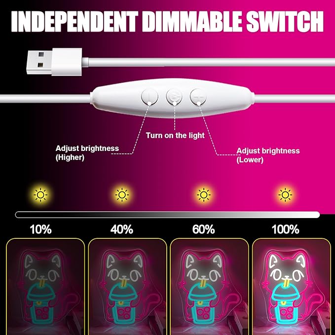 Cat Boba Tea Neon Sign,Cute Pink Kitty Bubble Tea Neon Signs for Wall Decor,Dimmable LED Neon Light Bar Sign,USB Light Up Signs for Kids Bedroom Dimsum Store Cofes Bar Milk Tea Shop-VerdiqueGarden
