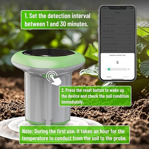 Smart 3-in-1 Soil Moisture/Temperature/Fertility Meter for Outdoor Plant, Soil Test Kit for Garden/Farming/Lawn, GreenVation Digital Soil Sensor with Tuya/Smart Life APP Push Notification-VerdiqueGarden