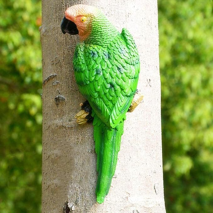 Bright Resin Parrot Statues and Figurines Home Decorations, Realistic Tropical Parrot Sculpture for Wall Decor, Tree, Patio, Garden, Outdoor Pool Statues DIY Bird Ornament(Green)-VerdiqueGarden