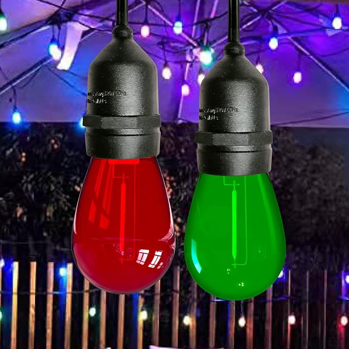 S14 Colored LED String Light Bulbs, 24-Pack 1W Plastic Shatterproof Waterproof Outdoor Indoor Replacement Bulbs for Home Decor, E26 Medium Screw Base, Red and Green Christmas Bulbs-VerdiqueGarden