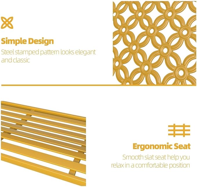 Grand patio 50" Outdoor Bench Garden Bench with Armrests Bench for Outdoors Lawn Yard Porch Sunflower Yellow-VerdiqueGarden