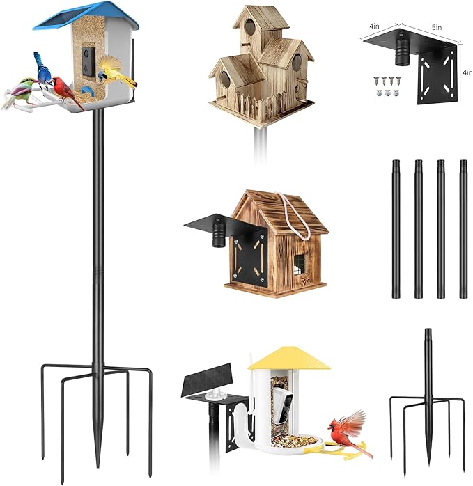 79In Smart Bird Feeder Pole Mount Kit,Adjustable Bird House Pole for Outdoors Heavy Duty, Metal Birdhouse Stand for Outside Multiple Mounting Option(Black Finish)-VerdiqueGarden