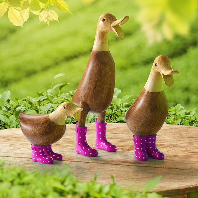 GUTE Duck Yard Decorations Yard Art Garden Puddle Ducks with Pink Spotted Wellies Boots, Valentine's Day Yard Statues, Duck Figurine Statue - Waterproof Indoor & Outdoor Lawn Ornament-VerdiqueGarden