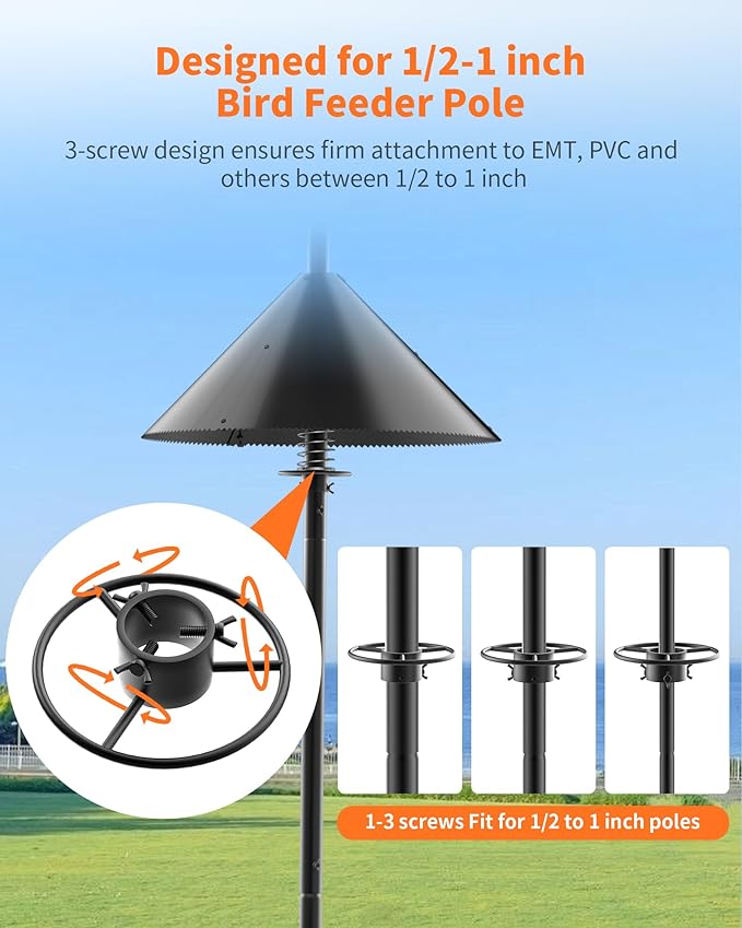 Squirrel Baffle for Bird Feeder Pole - Polycarbonate Bird Feeder Baffle with Stainless Steel Spring for Better Protection, 19 Inch Squirrel Guard for Outside Pole Mount, Metal Buckle-VerdiqueGarden