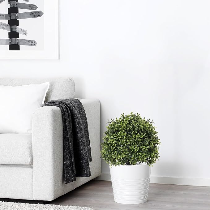 27“ Realistic Artificial Boxwood Topiary Trees Set of 2, Faux Boxwood Plants Outdoor UV-Resistant, No Maintenance Curb Appeal Fake Evergreen Bushes & Shrubs for Front Porch Outside Planter Decor-VerdiqueGarden