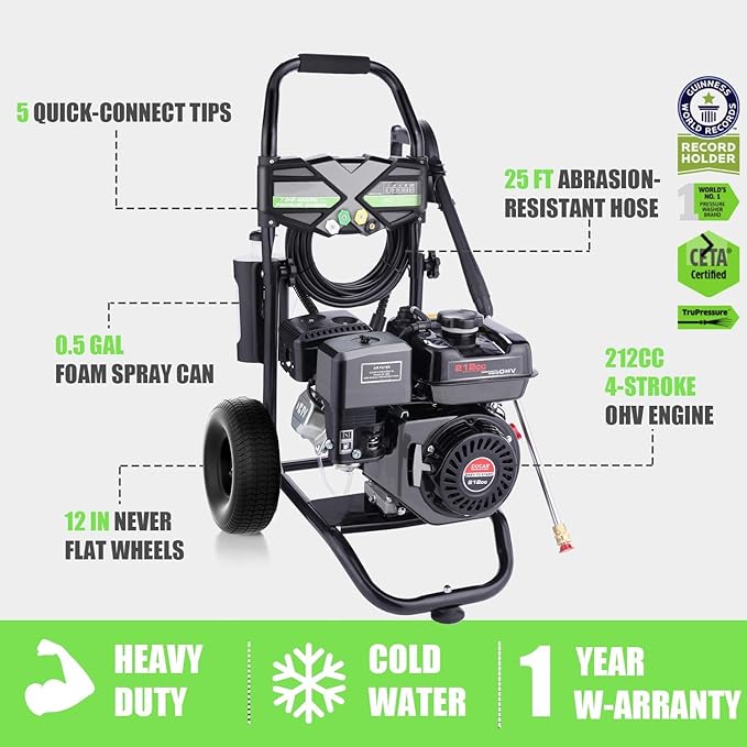 Commercial 4200PSI 4GPM 212CC Gas Pressure Washer, 7.0 HP Professional Gas Power Washer with 5 Nozzles 25FT Hose Foam Bottle for Car Fence Driveway Yard (EPA/CARB/ETL Compliant), Black-VerdiqueGarden